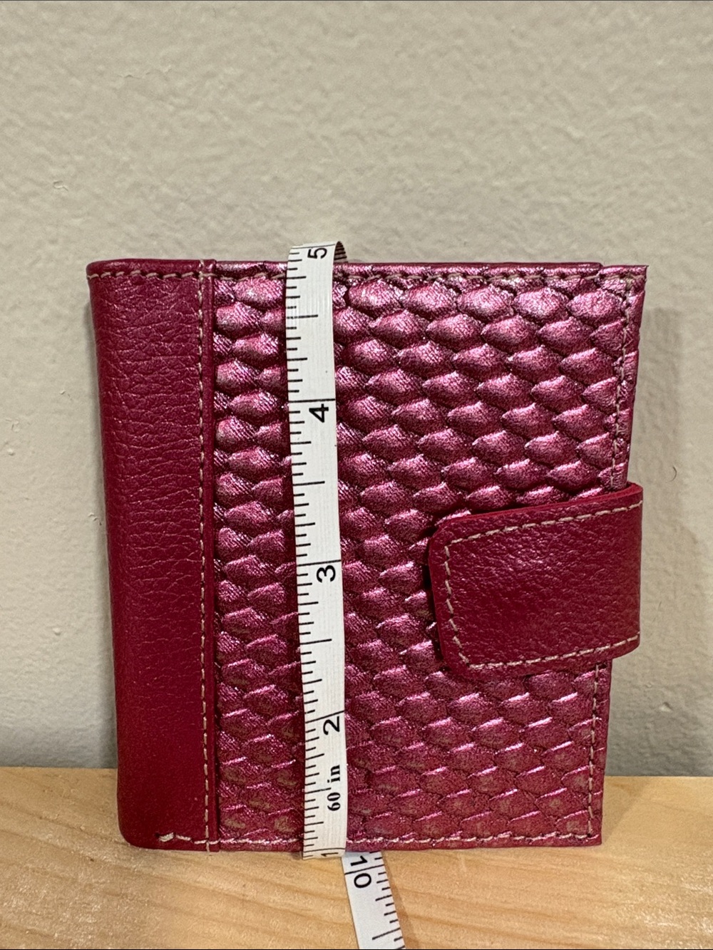 Metallic Quilted Fold Wallet in Raspberry - Picture 3 of 5